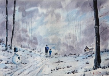 Walking With Dad
Original watercolour painted by Ricky Figg.
Walking home with Dad.