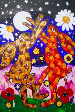 Quirky Hares dancing 
