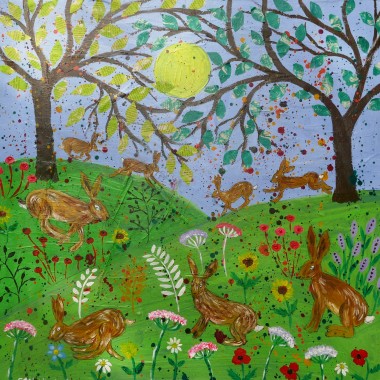 Happy Hares Leaping among Flowers 
