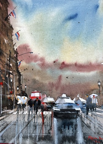 Paris Street Scene on a Rainy Day