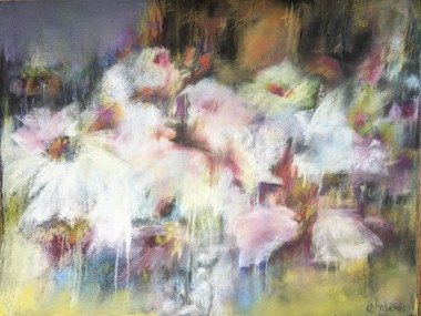 Abstract pastel painting of night time flowers