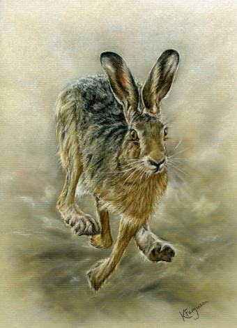 Running hare. Pastel.