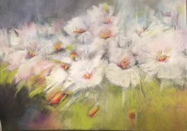 Impressionist style pastel painting of spring blossoms