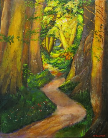Canvas acrylic painting of a woodland scene by Maureen Greenwood