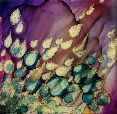 Abstract in purple, green and gold