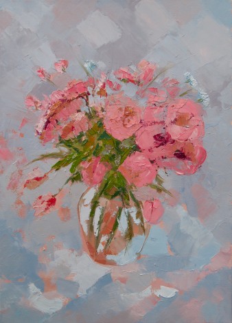 Pink Flowers Oil Painting close up
