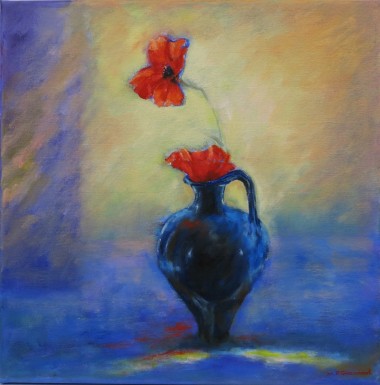 blue jug and poppies