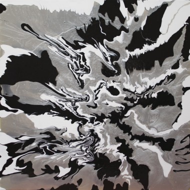 black, white and silver abstract painting