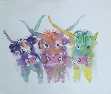 Three quirky Colourful Cows