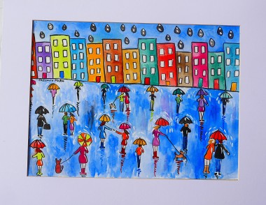 Huge Raindrops on Colourful Umbrellas 