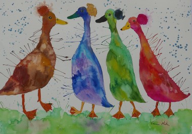 Four Crested Colourful Ducks