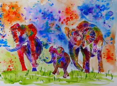 A Family of Colourful Elephants 