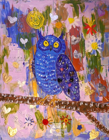 The Blue Folk art Owl