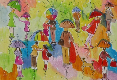 Quirky colourful Umbrella painting