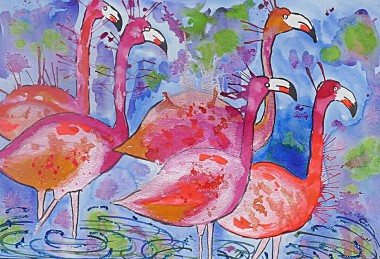 orange flamingos