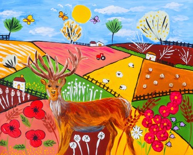 Stag among Colourful Fields 