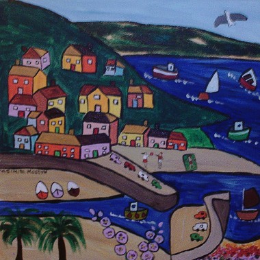 Colourful Naive painting of Mousehole Harbour 2