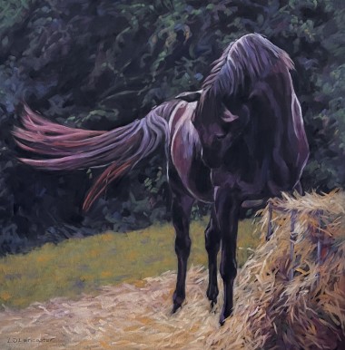 black horse pastel painting