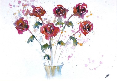 Six Roses in a Vase