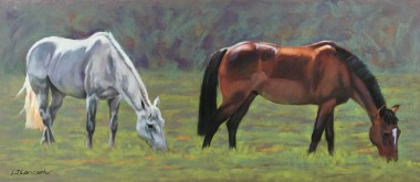 Grey and bay horse painting