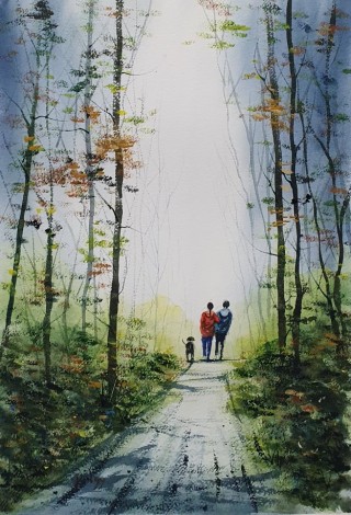 Walk In Summer - Original watercolour painted by Ricky Figg - Walk In the Woods