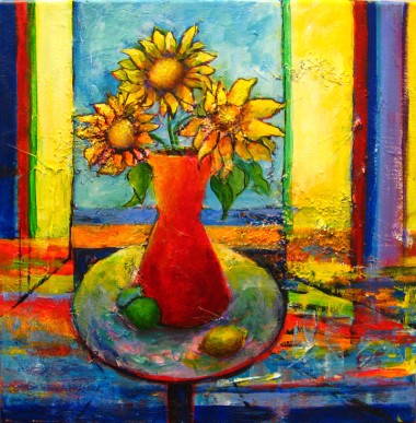 Sunflowers in a Red Vase (commission)