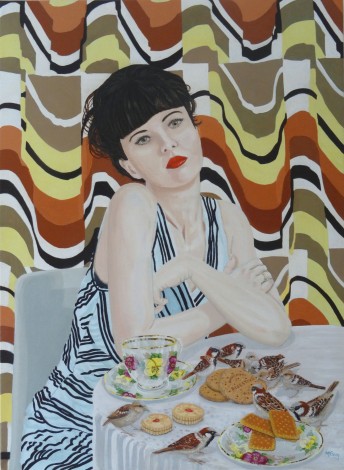 Tea Time oil on canvas portrait by artist Michael McEvoy