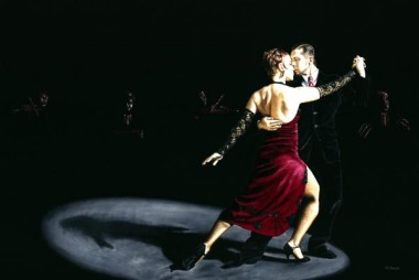 Fine art original oil painting of passionate Argentine tango dancers on stage