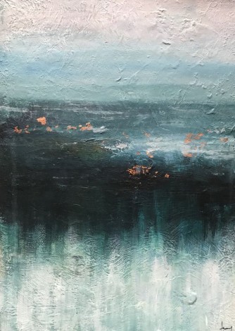 Acrylic seascape on board with copper foil