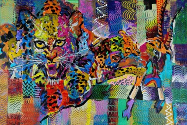 Wild leopard hunting abstract painting 928