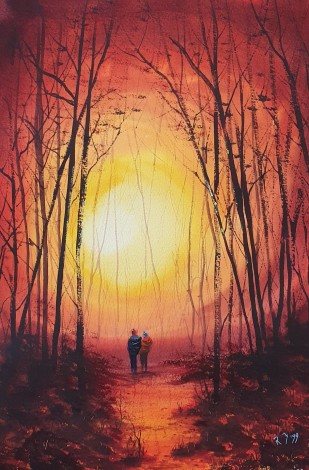 Winter At Sunrise - Original Watercolour painted by Ricky Figg - Walk In hhe Woods 