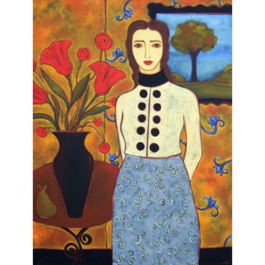 Woman with Tulips and Landscape