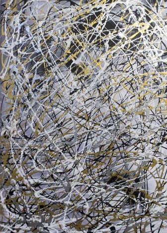 Black, white, silver and gold painting