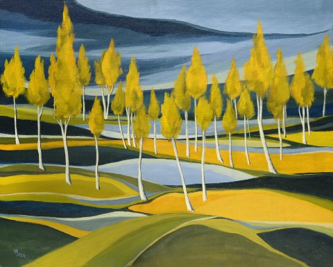 Yellowing Aspen Trees - original oil painting on canvas 