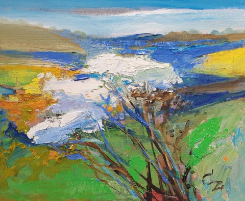 Landscape  with White flowers. 