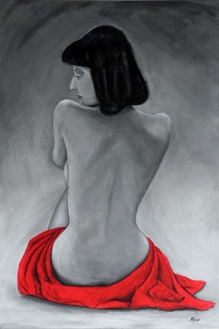 Red robed nude woman