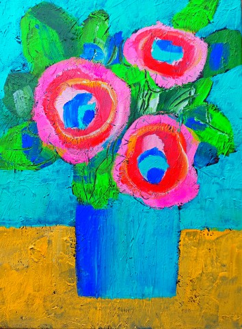 Summer Flowers in a Blue Vase III