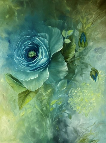 Blue rose painted by Karen Underwood