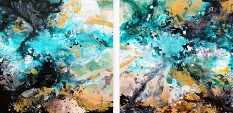 Modern acrylic abstract diptych painting