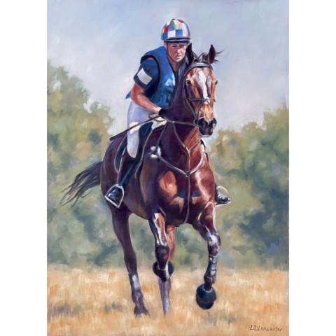 Cross country horse and rider pastel painting