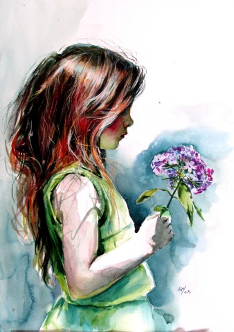 Little Girl with Purple Flower