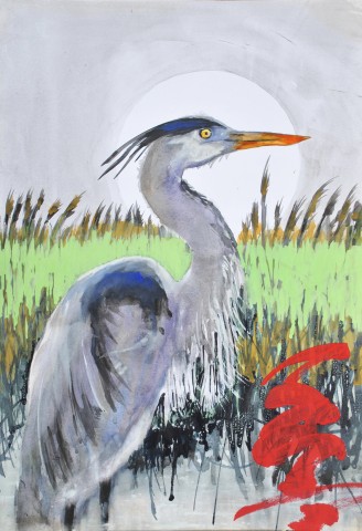 Heron Portrait at Dawn on the Marsh 