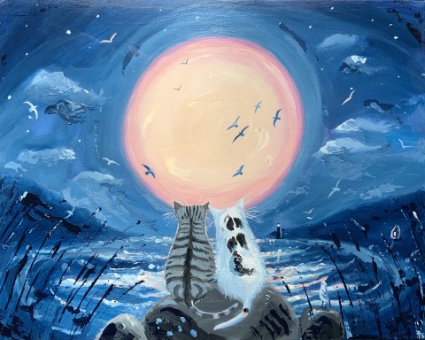 Under the moon of love- cat painting 