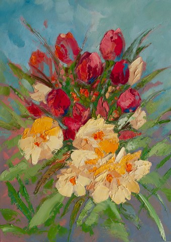 Flowers Bouquet Oil Painting on Canvas on wall