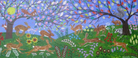 Leaping Hares among Flowers and Trees