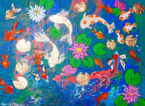 beautiful Koi Fish and Lilies 