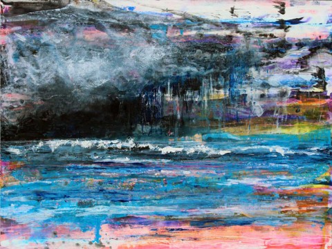 Detail view of abstract seascape painting