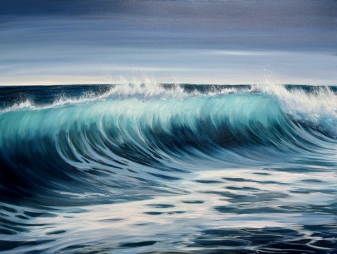 Sunrise waves large original oil on canvas painting for sale.