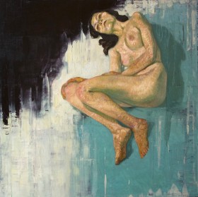 Contemporary Nude woman on Green Background
